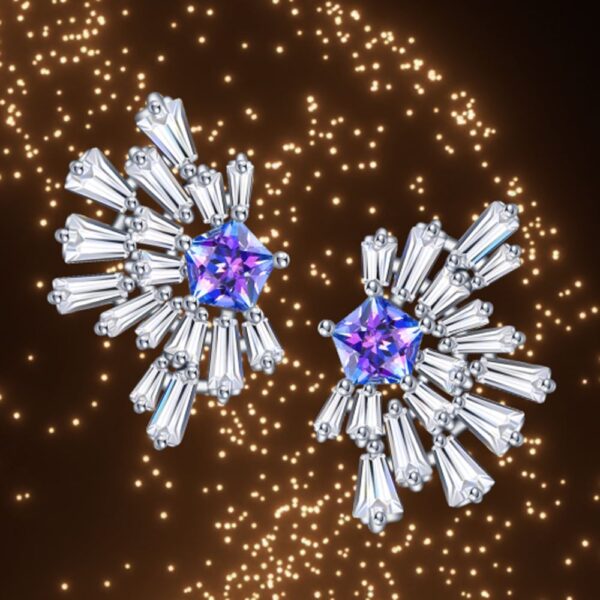 Carpe Diem Collection in silver, high polish white rhodium plated 'Fountain' stud earrings, with Swarovski 'Pentagon Star' and CZs