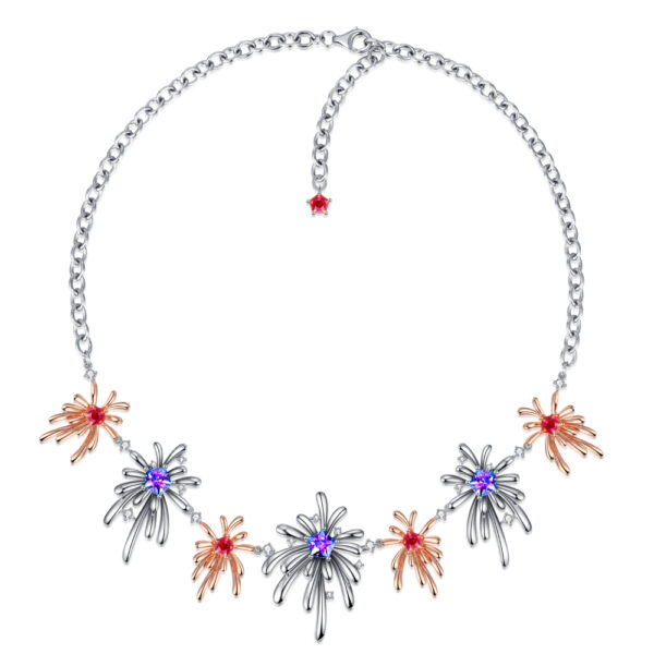 Carpe Diem Collection in silver, high polish white rhodium and 18ct rose gold plated multi 'Crossette' necklace