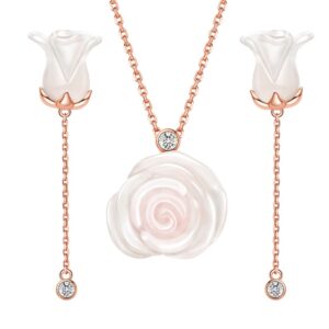 Chalcedony Rose Necklace And Earrings Set