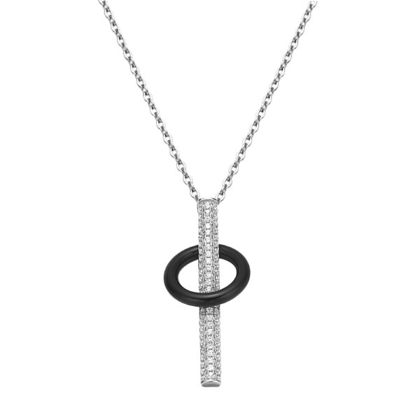 Onyx Collection in silver, white rhodium plated, pendant with Onyx